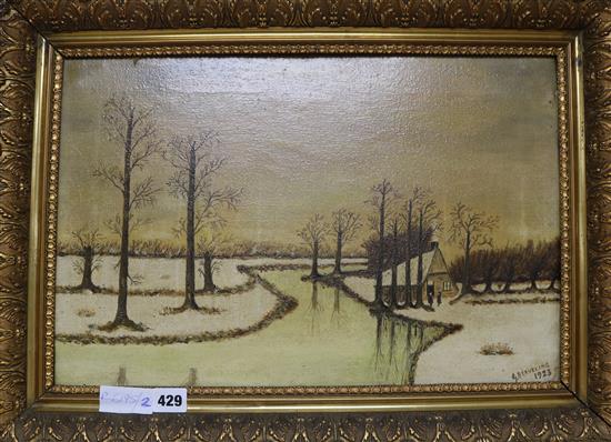 G. Beverling, oil on canvas, winter scene, signed and dated 1973 31 x 47cm.